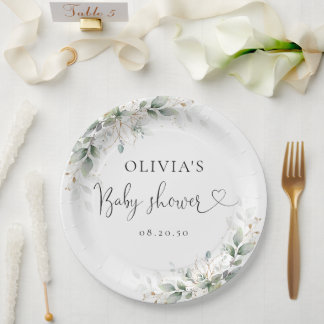 Plato De Papel Placa de papel Eucalyptus Gold Baby Shower
