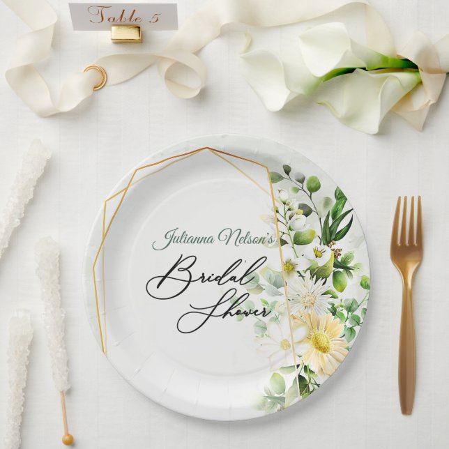 Plato De Papel Placa de papel Eucalyptus y daisies (Boda)