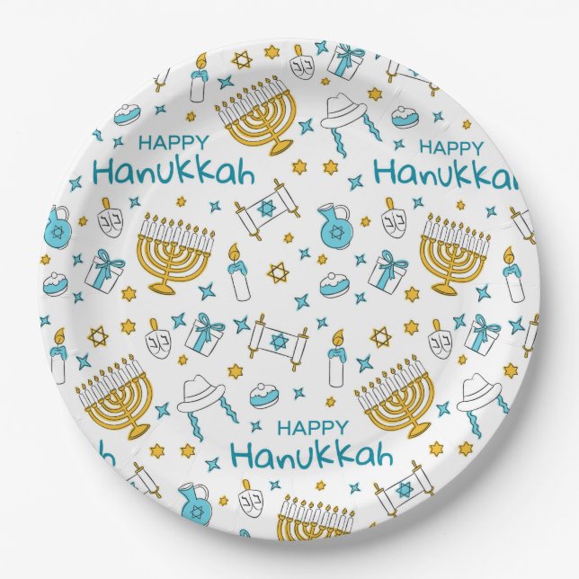 Plato De Papel Placa de papel feliz de Hanukkah (Anverso)