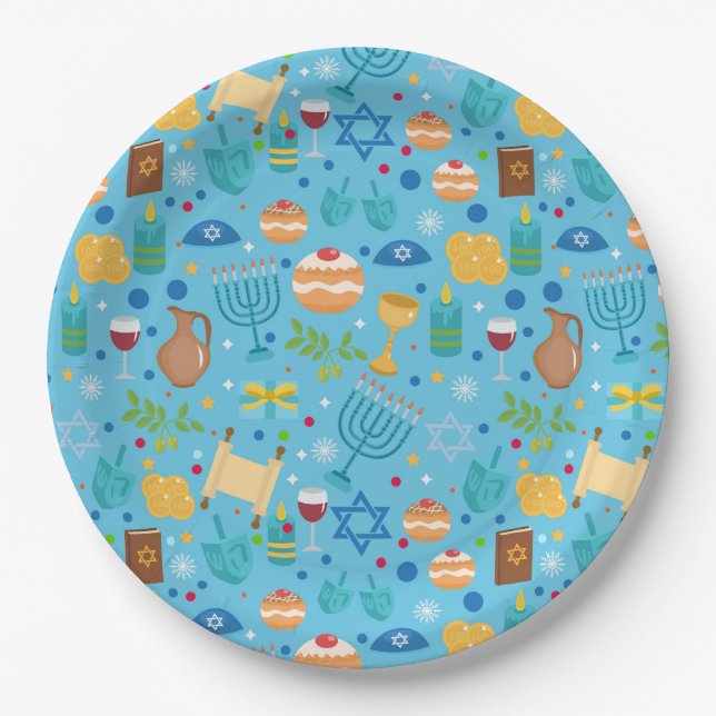 Plato De Papel Placa de papel feliz de Hanukkah (Anverso)