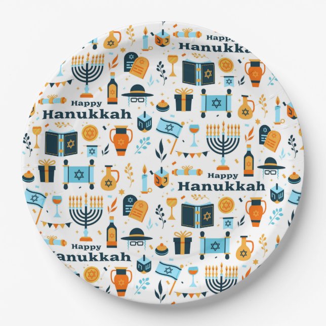 Plato De Papel Placa de papel feliz de Hanukkah (Anverso)