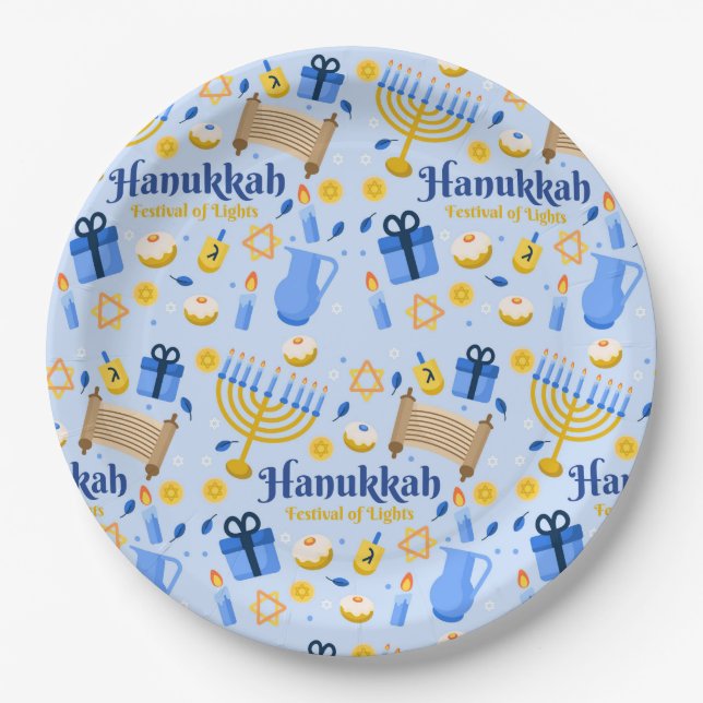 Plato De Papel Placa de papel feliz de Hanukkah (Anverso)