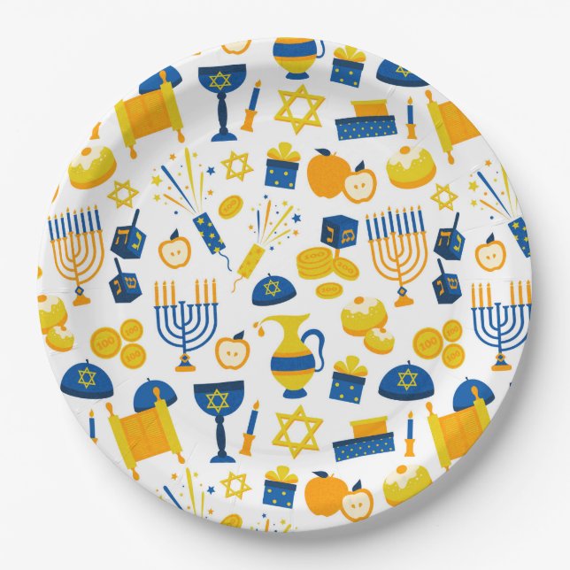 Plato De Papel Placa de papel feliz de Hanukkah (Anverso)