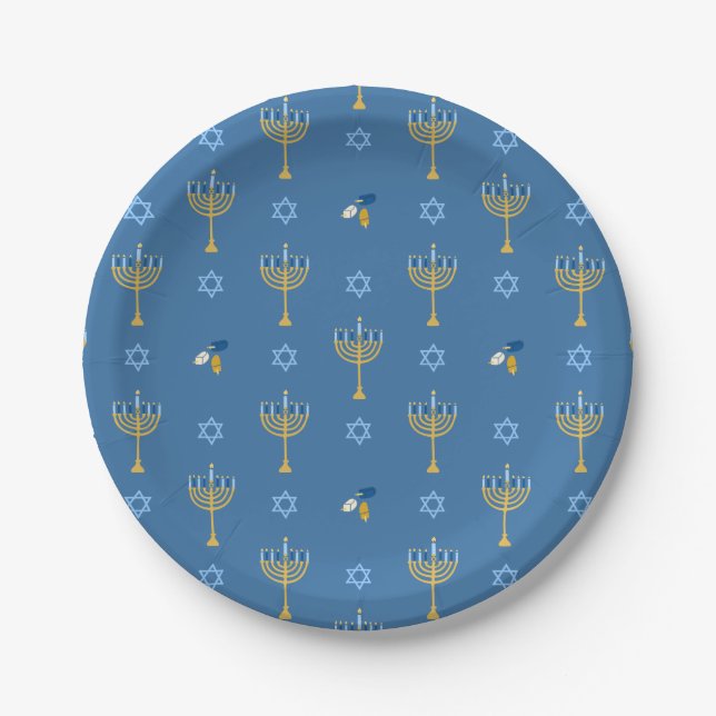 Plato De Papel Placa de papel feliz de Hanukkah (Anverso)