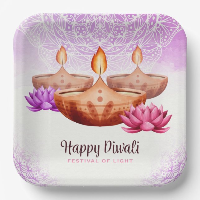 Plato De Papel Placa de papel feliz Diwali (Anverso)