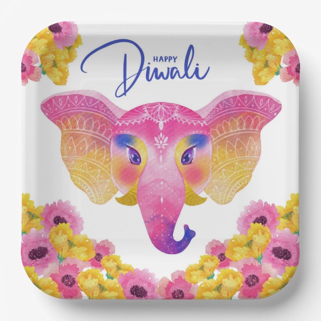 Plato De Papel Placa de papel feliz Diwali (Anverso)