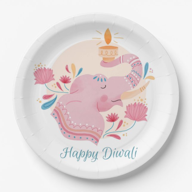 Plato De Papel Placa de papel feliz Diwali (Anverso)