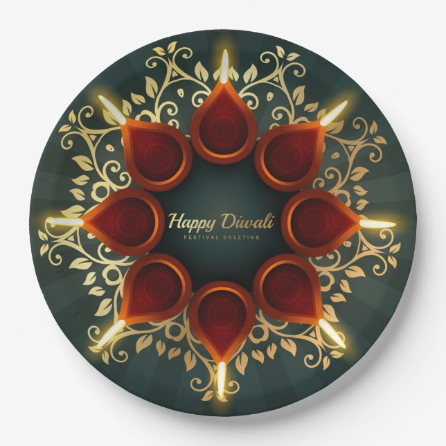 Plato De Papel Placa de papel feliz Diwali (Anverso)