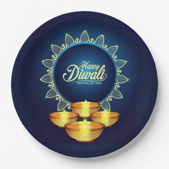 Plato De Papel Placa de papel feliz Diwali (Anverso)
