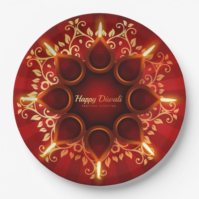 Plato De Papel Placa de papel feliz Diwali (Anverso)