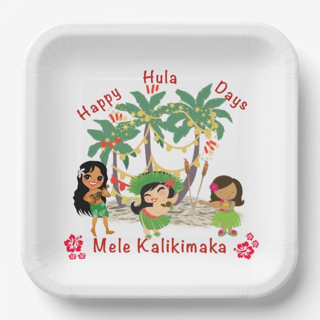 Plato De Papel Placa de papel feliz Hula Days (Anverso)