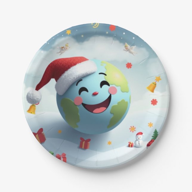 Plato De Papel Placa de papel Feliz Santa Planet (Anverso)