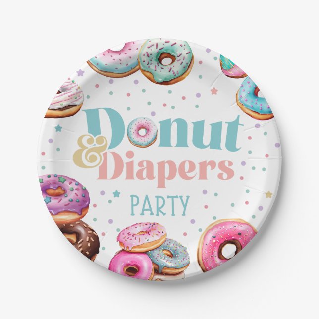 Plato De Papel Placa de papel Fiesta de Donut & Diapers para Baby (Anverso)