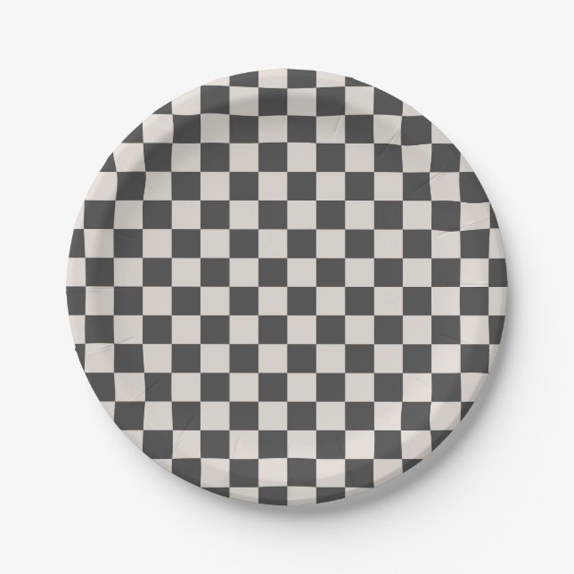 Plato De Papel Placa de papel Fiesta de tablero de cheques gris y (Anverso)