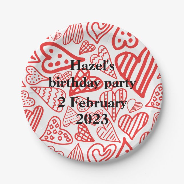 Plato De Papel Placa de papel fiesta de Valentine_corazones (Anverso)
