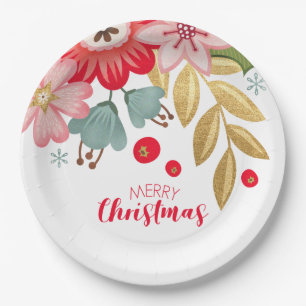 Plato De Papel Placa de papel Fiesta Floral Merry Christmas