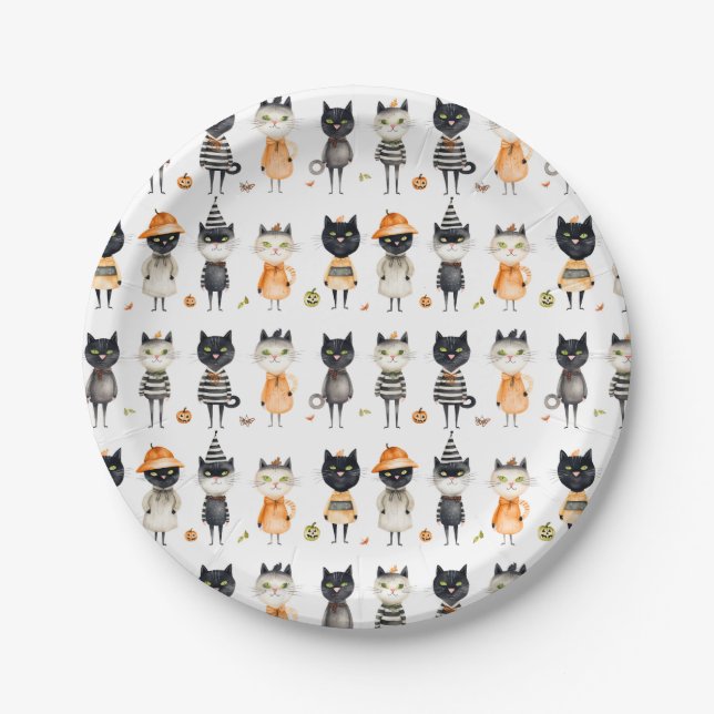 Plato De Papel Placa de papel Fiesta para gatos de Halloween (Anverso)