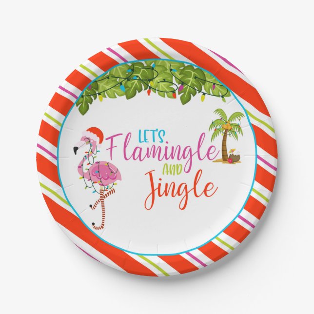 Plato De Papel Placa de papel Fiesta para Navidades Flamingle y J (Anverso)