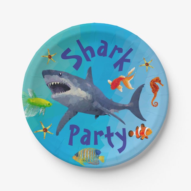 Plato De Papel Placa de papel Fiesta para niños tiburones (Anverso)