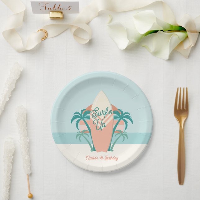 Plato De Papel Placa de papel Fiesta Retro Beach para Surf (Boda)
