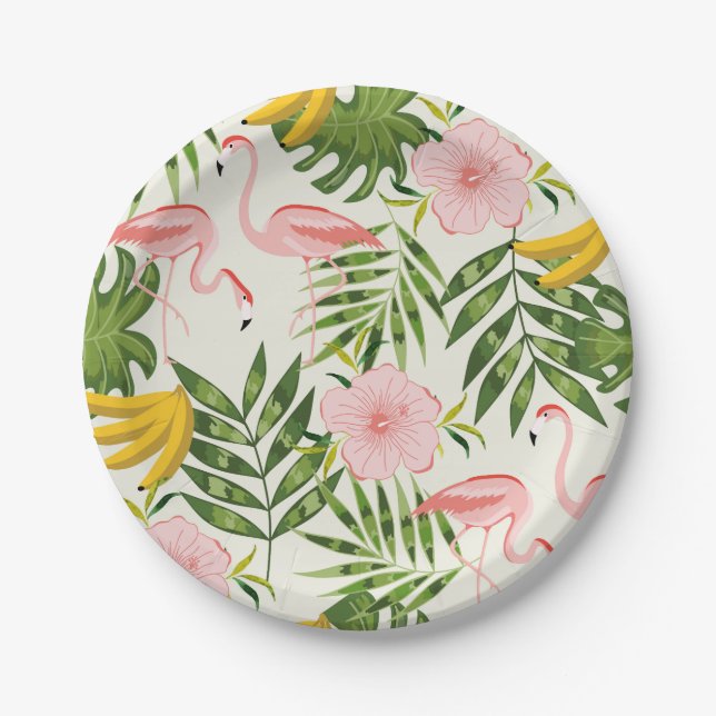 Plato De Papel Placa de papel Flamingo de verano tropical (Anverso)