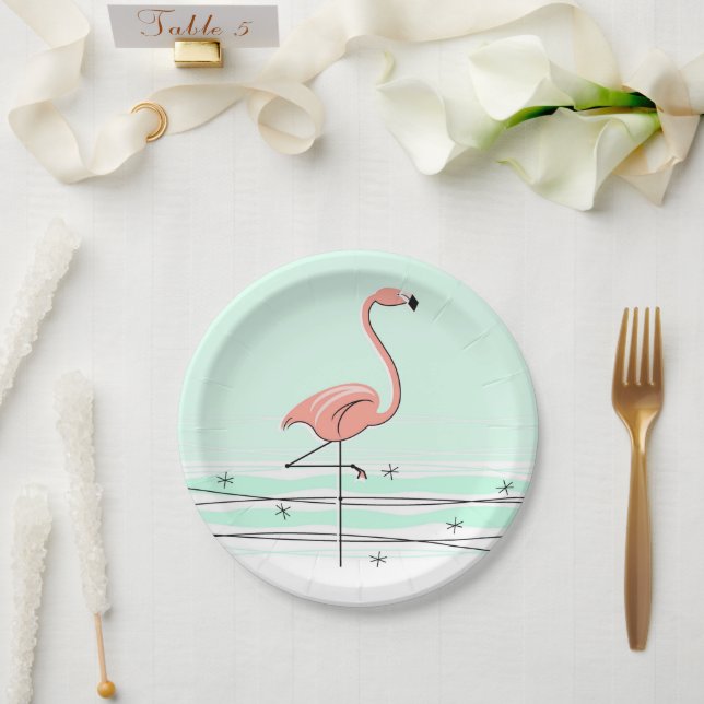 Plato De Papel Placa de papel Flamingo Ocean Aqua (Boda)