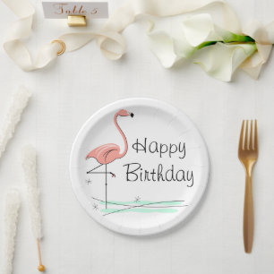 Plato De Papel Placa de papel Flamingo Ocean Happy Birday