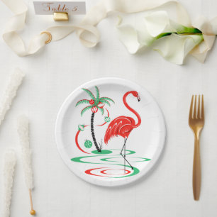 Plato De Papel Placa de papel Flamingo para Navidades rojos