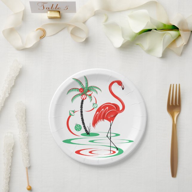 Plato De Papel Placa de papel Flamingo para Navidades rojos (Boda)