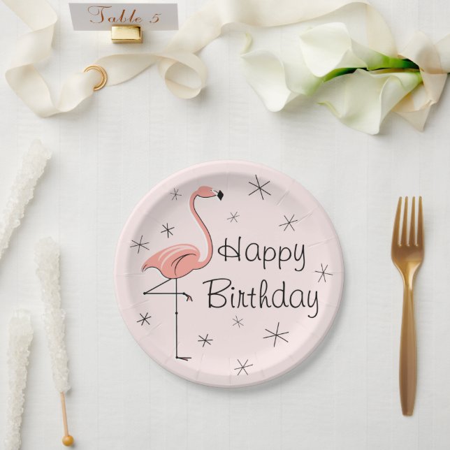 Plato De Papel Placa de papel Flamingo Pink Happy Birday (Boda)