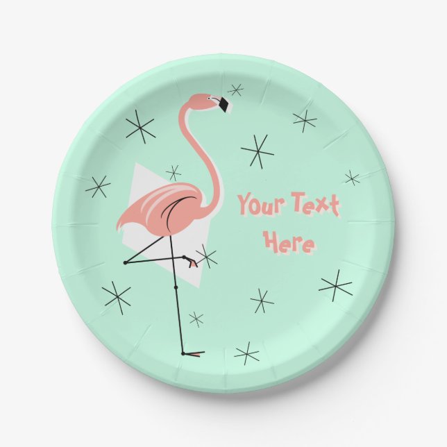 Plato De Papel Placa de papel Flamingo Retro Green Text (Anverso)