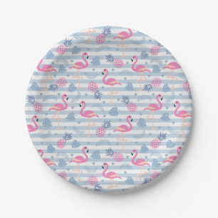 Plato De Papel Placa de papel Flamingo - rosa y azul
