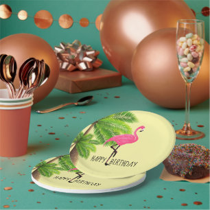 Plato De Papel Placa de papel Flamingo y Palmeras Rosa