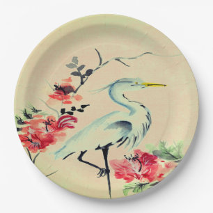 Plato De Papel Placa de papel Flor de grúa asiática marfil rosa