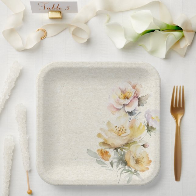 Plato De Papel Placa de papel floral amarillo de verano