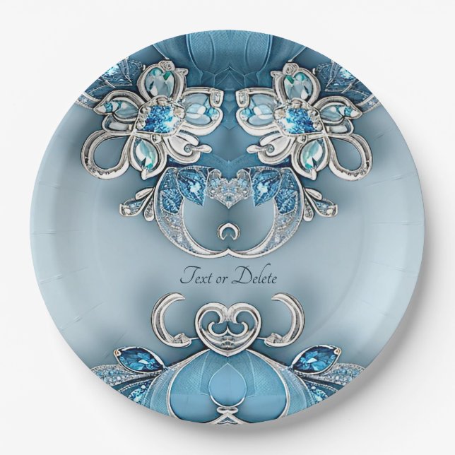 Plato De Papel Placa de papel floral azul (Anverso)