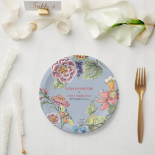 Plato De Papel Placa de papel floral de Chinoiserie rosa azul tro