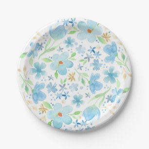 Plato De Papel Placa de papel floral de color azul acuático