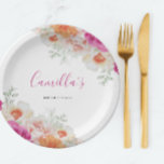 Plato De Papel Placa de papel floral de color rosa y Naranja bril<br><div class="desc">Estas placas de papel de ducha de novia presentan un bonito diseño de flores acuáticas en colores naranja y rosa llamativos.</div>