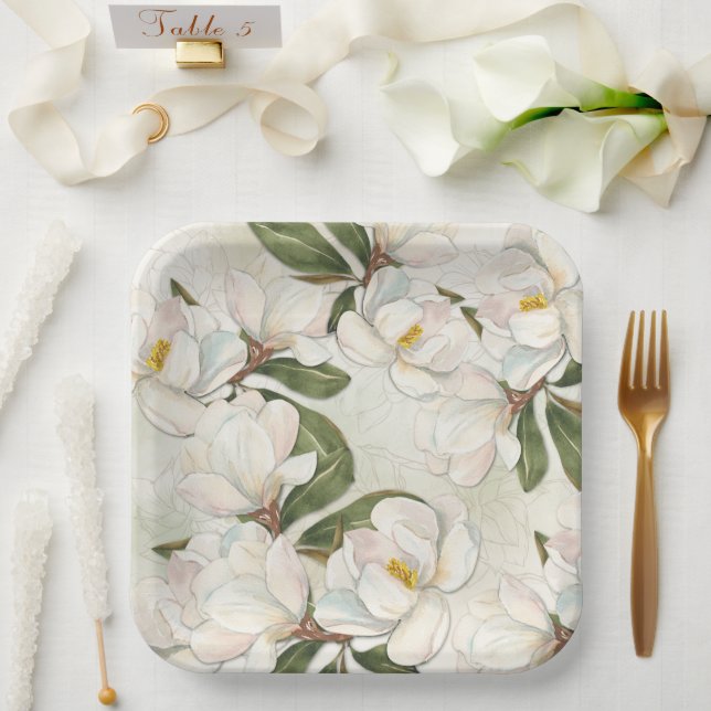 Plato De Papel Placa de papel floral de Magnolia (Boda)