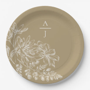 Plato De Papel Placa de papel floral monograma de oro moderno