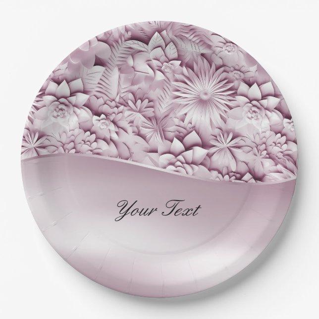Plato De Papel Placa de papel floral rosa (Anverso)