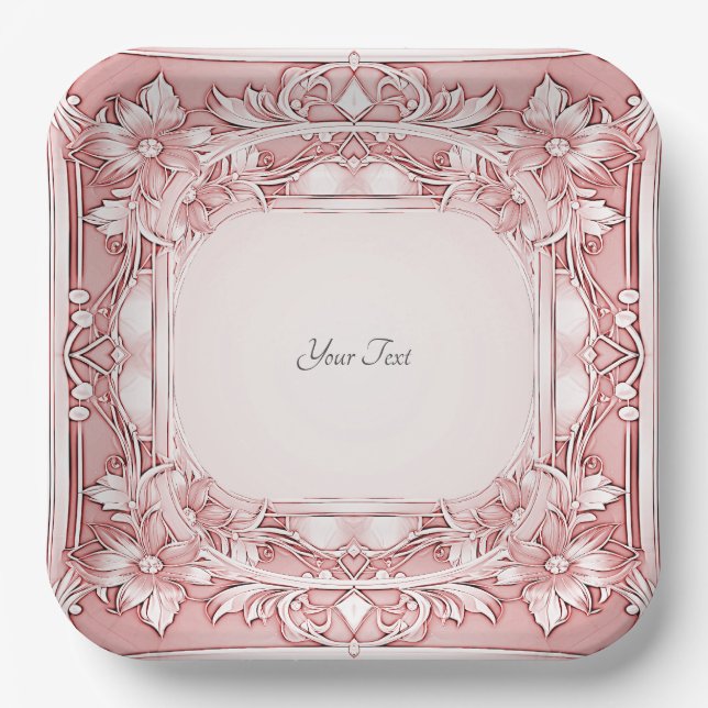 Plato De Papel Placa de papel floral rosa (Anverso)