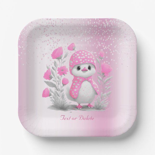 Plato De Papel Placa de papel floral rosa de pato acuarela (Anverso)