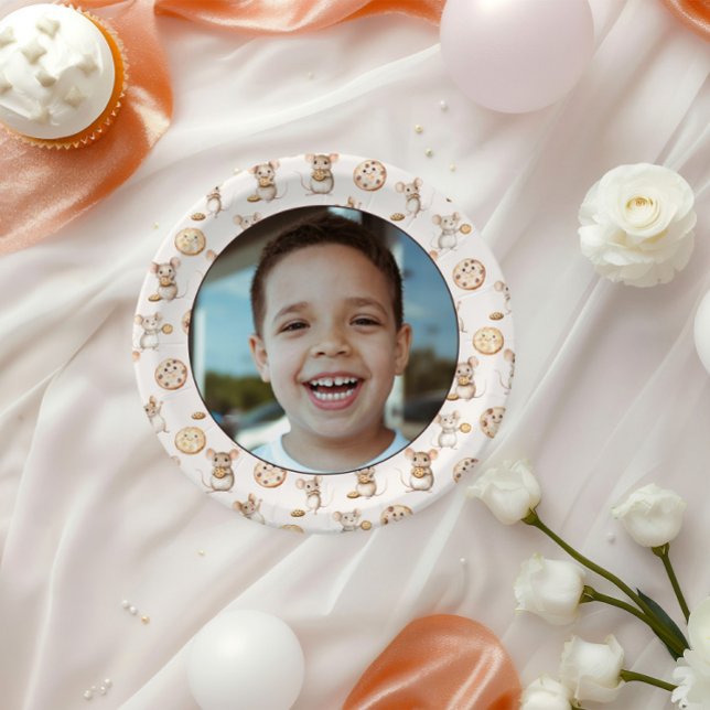 Plato De Papel Placa de papel fotográfico de cumpleaños para niño (Sweet Cookie Mouse Theme Kid Birthday Photo Plate)