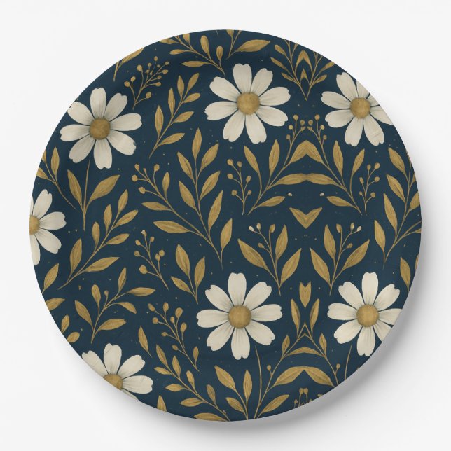 Plato De Papel Placa de papel Frost & Gold Daisies (Anverso)