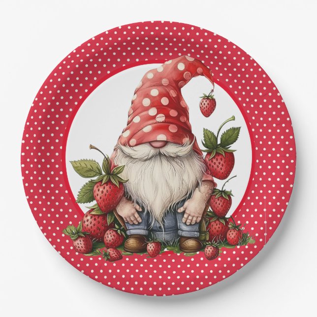 Plato De Papel Placa de papel Gnome de fresa (Anverso)