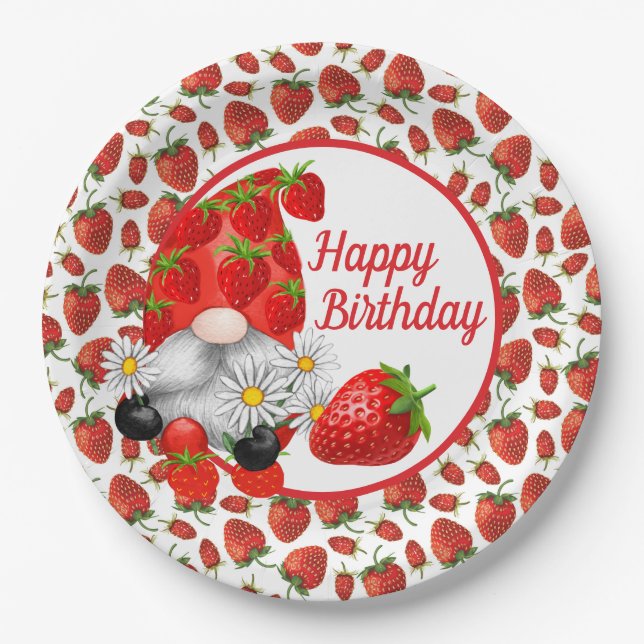 Plato De Papel Placa de papel Gnome Happy Berry (Anverso)
