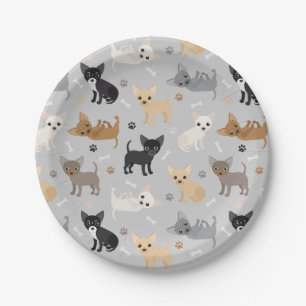 Plato De Papel Placa de papel gris de huahua y hueso de chihuahua