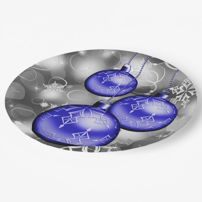 Plato De Papel Placa de papel gris de plata azul para Navidades d (Angular)